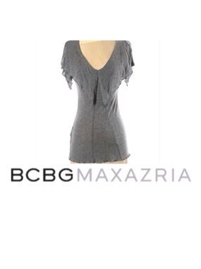 BCBGMaxAzria Heather Gray Ruffle Flutter Top
